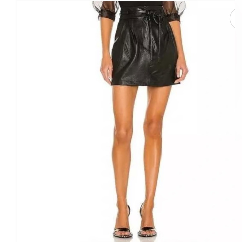 Amanda Uprichard Faux Leather Shimmering Black Mini Skirt